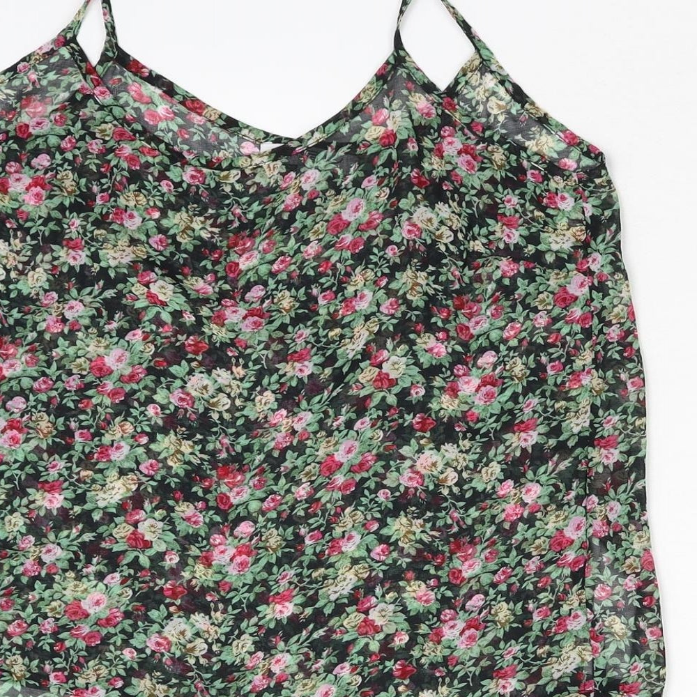 New Look Womens Black Floral Basic Tank Size 10