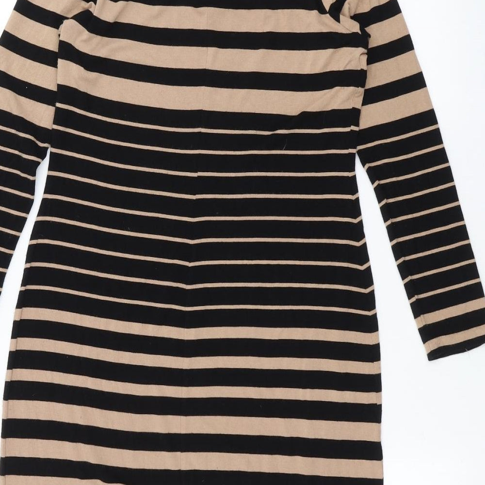Principles Womens Brown Striped Basic T-Shirt Size 10