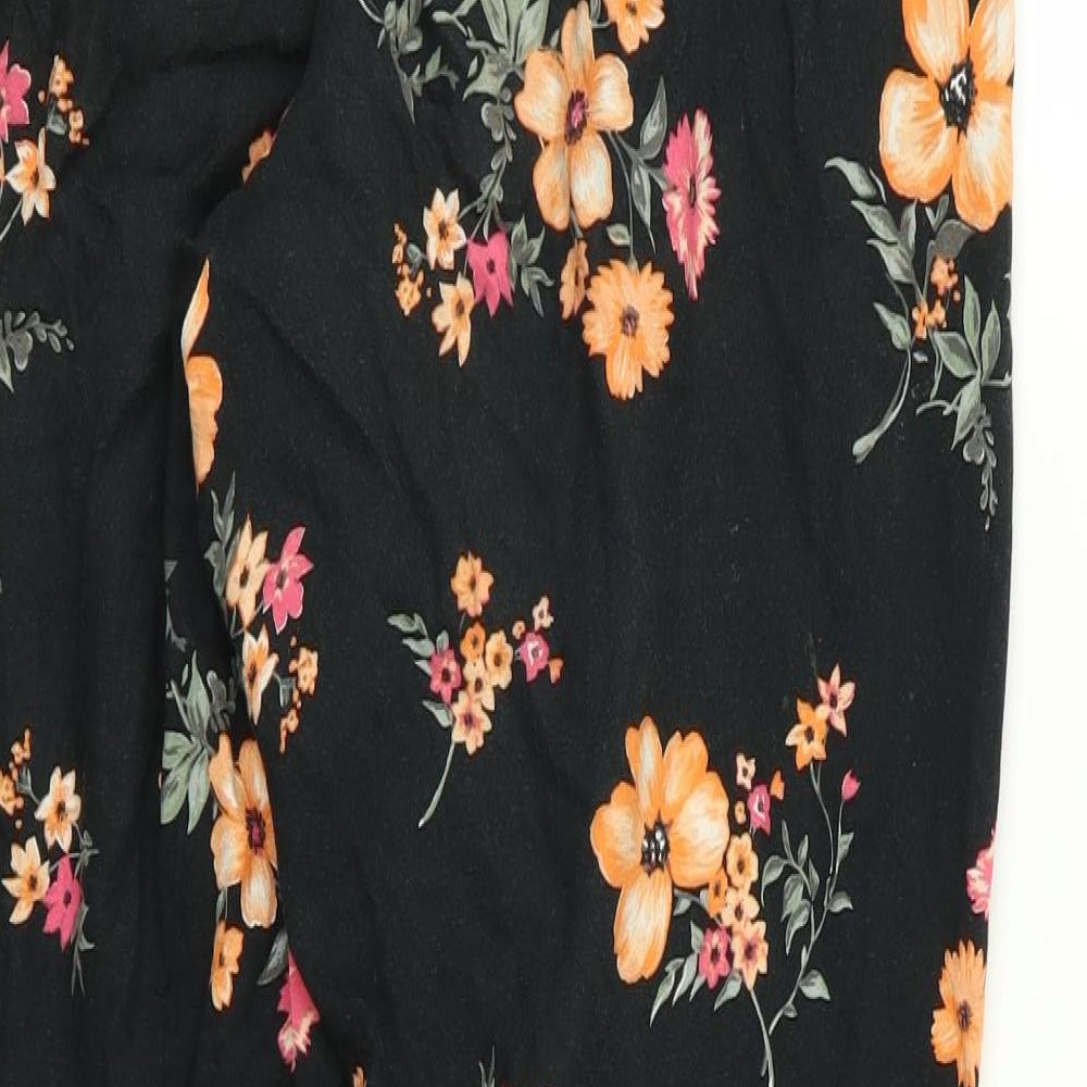 Divided Womens Black Floral Trousers Size 12 L23 in
