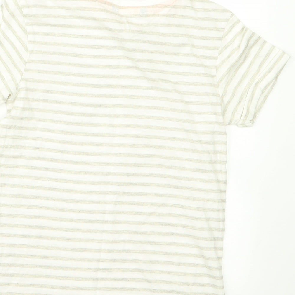George Girls Beige Striped Basic T-Shirt Size 7 Years