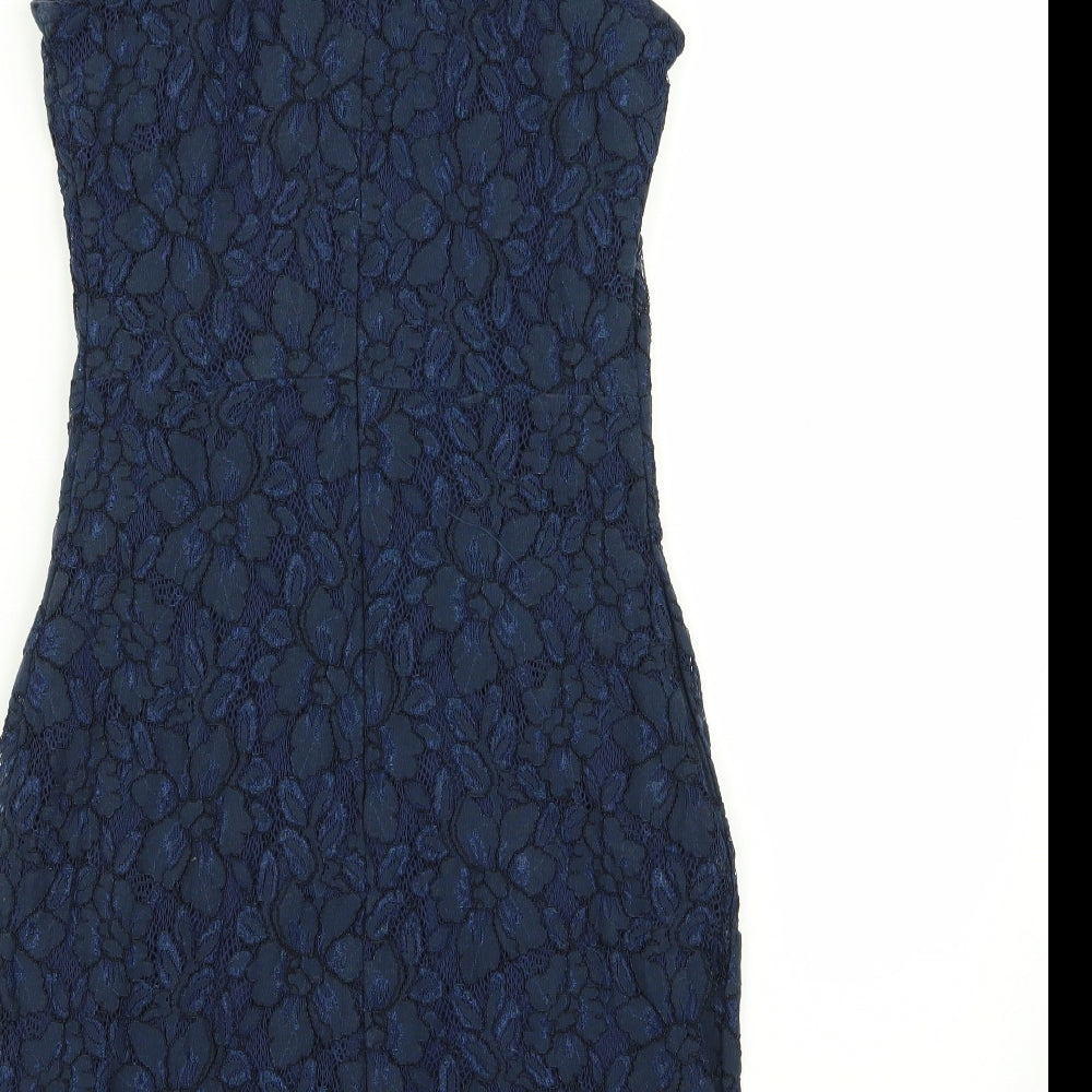 Missguided Womens Blue Floral A-Line Size 8