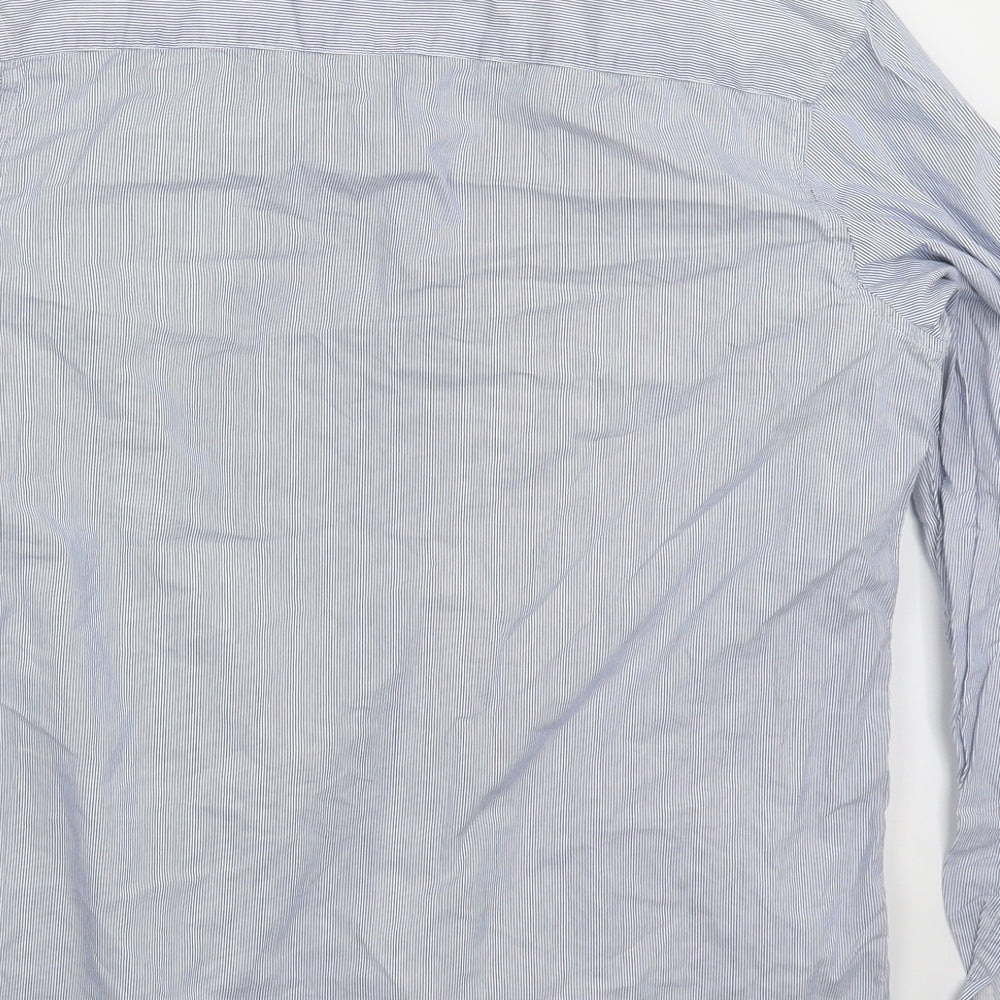 Numero Uno Womens Blue Striped Basic Button-Up Size L