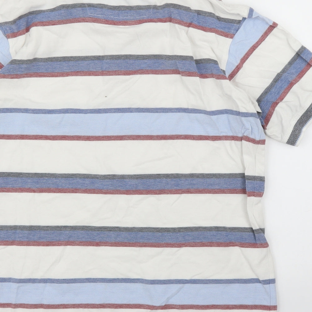 Maine New England Mens Blue Striped Polo Size S