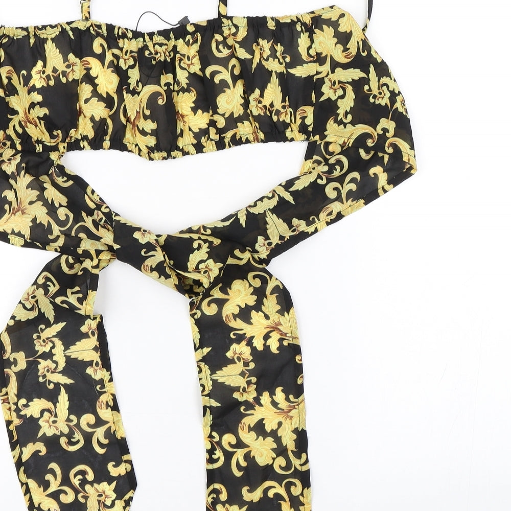 Boohoo Womens Black Floral Cropped Blouse Size M