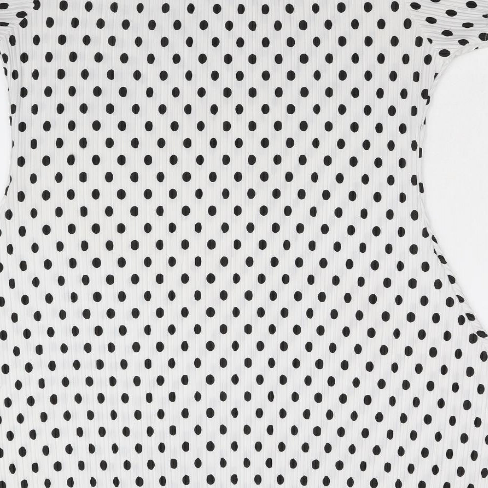 Preworn Womens White Polka Dot Fit & Flare Size L