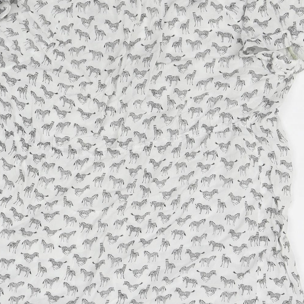 H&M Womens White Animal Print Basic Blouse Size S