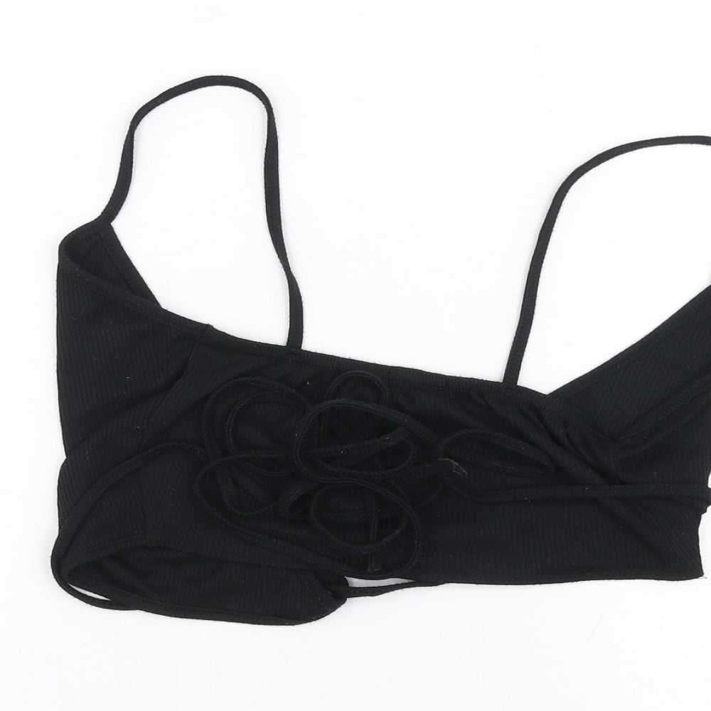 PRETTYLITTLETHING Womens Black Cropped T-Shirt Size 8