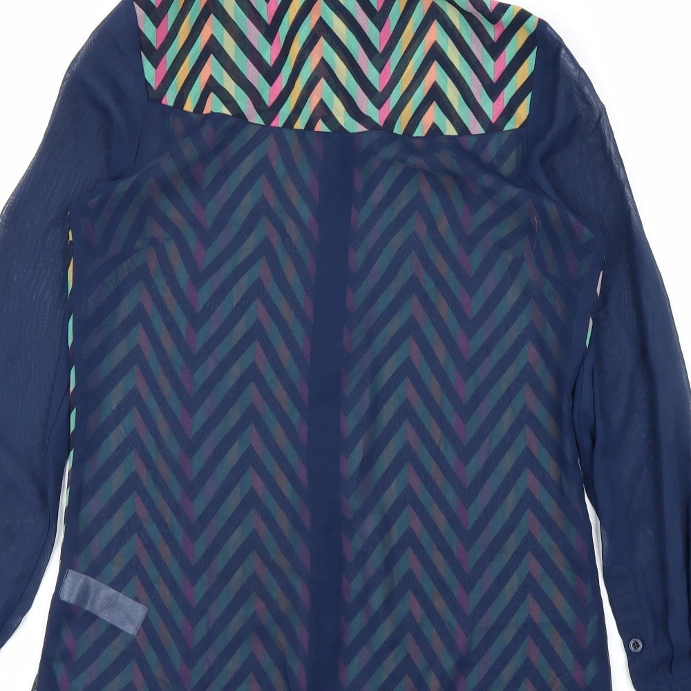 Love Label Womens Blue Striped Basic Blouse Size 8