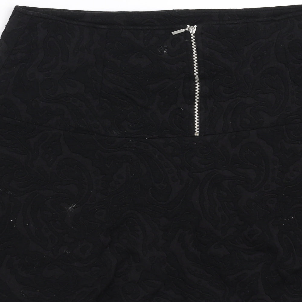 Promod Womens Black Geometric A-Line Skirt Size 32 in