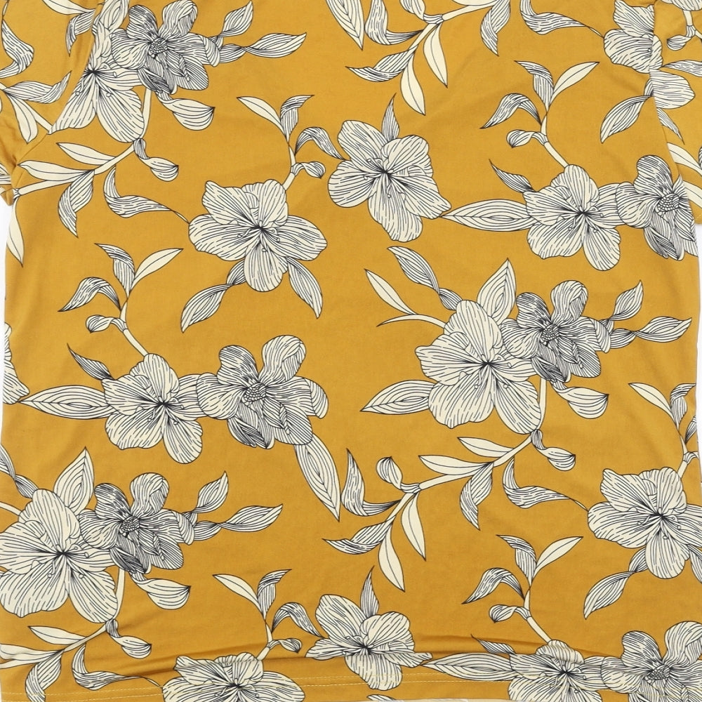 Anna Rose Womens Yellow Floral Basic T-Shirt Size S