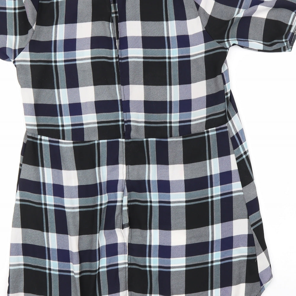 blue vanilla Womens Purple Check Cropped Blouse Size XS