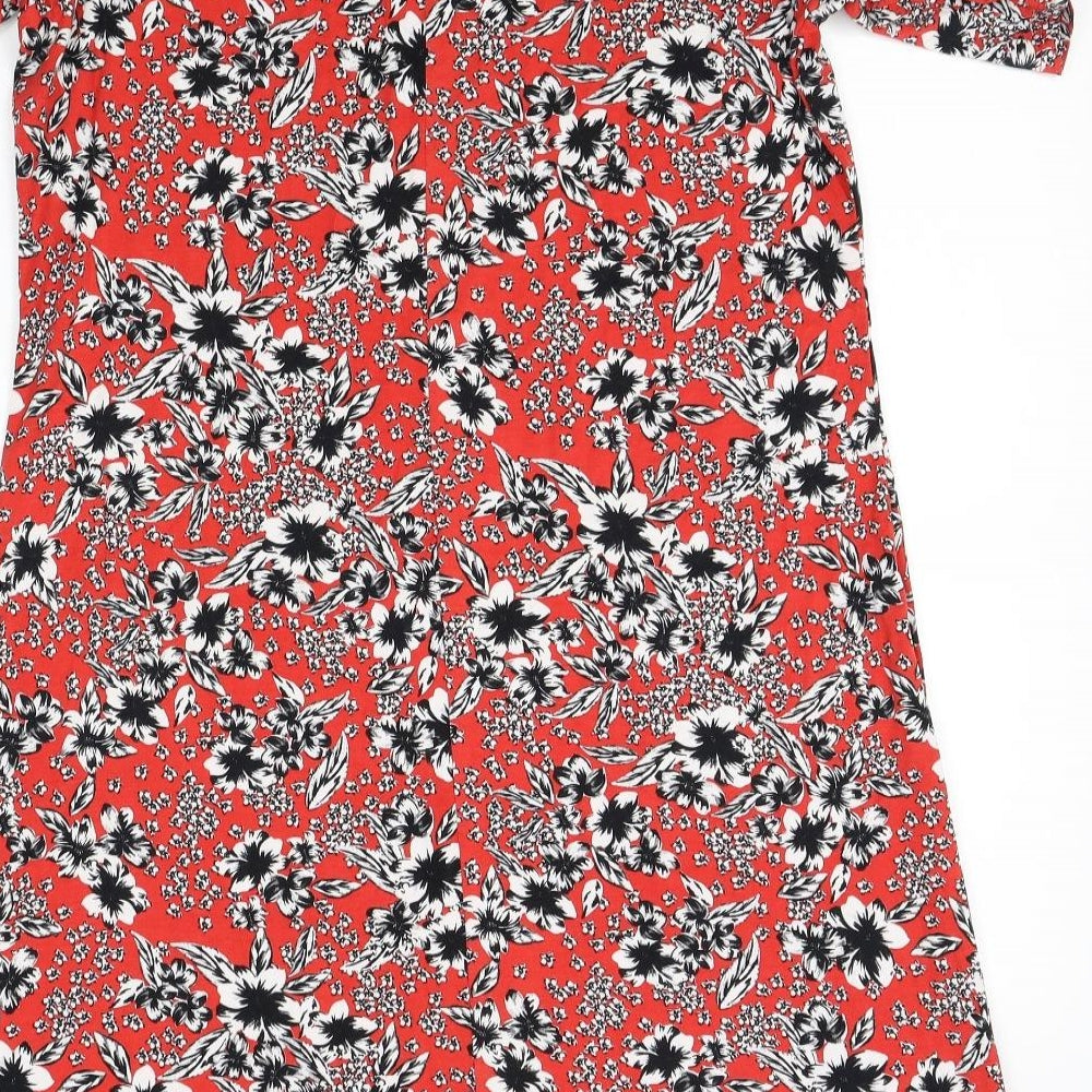 Marks & Spencer Womens Red Floral A-Line Size 14