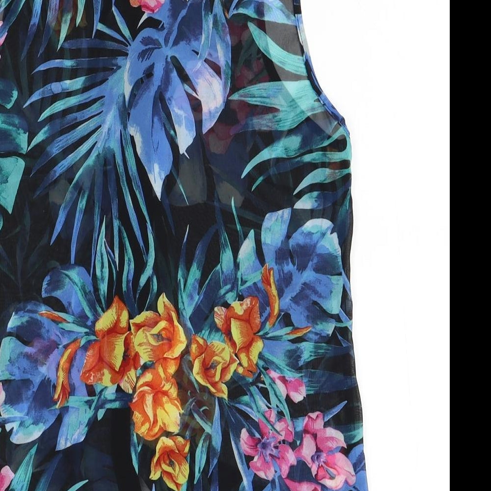 New Look Womens Blue Floral Basic Button-Up Size 8