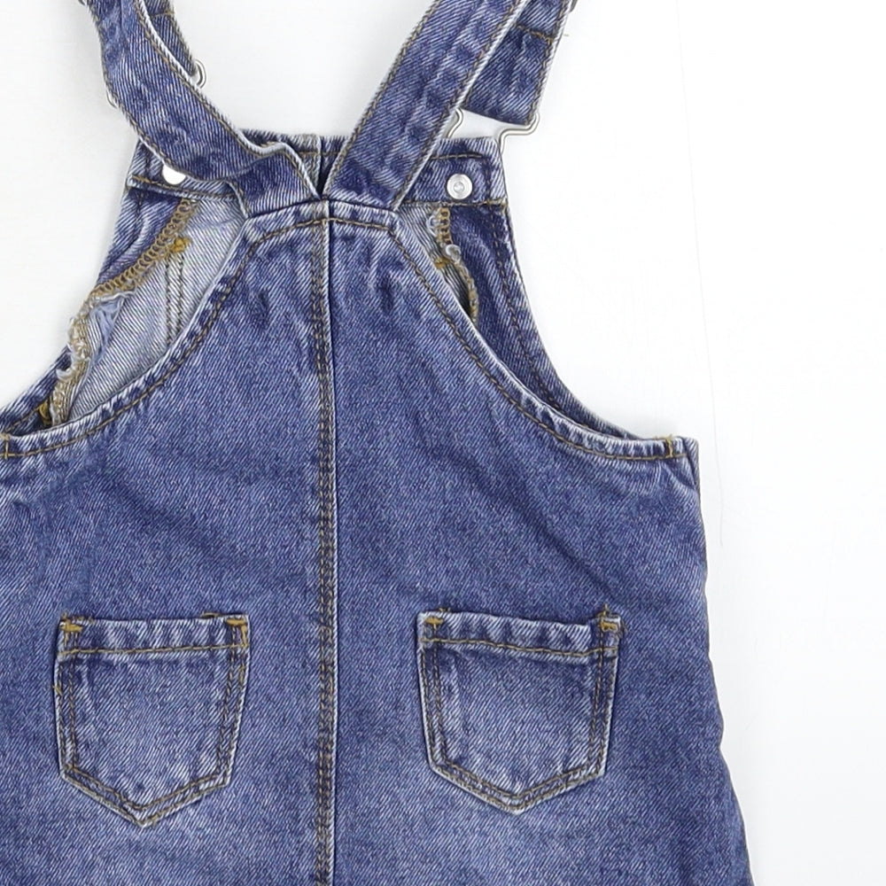 Primark Girls Blue Denim Pinafore/Dungaree Dress Size 6-9 Months