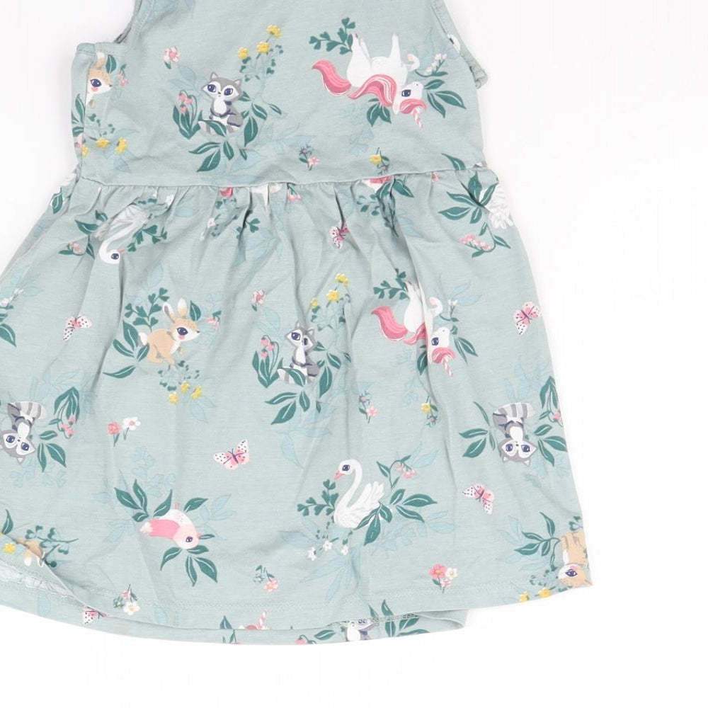 H&M Girls Green Floral Fit & Flare Size 2 Years