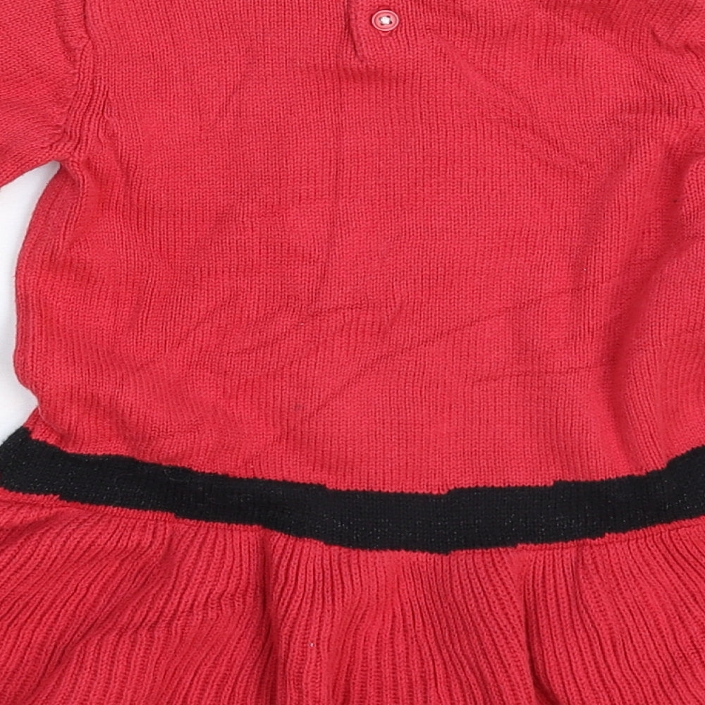 TU Girls Red Knit Jumper Dress Size 12 Months - Christmas