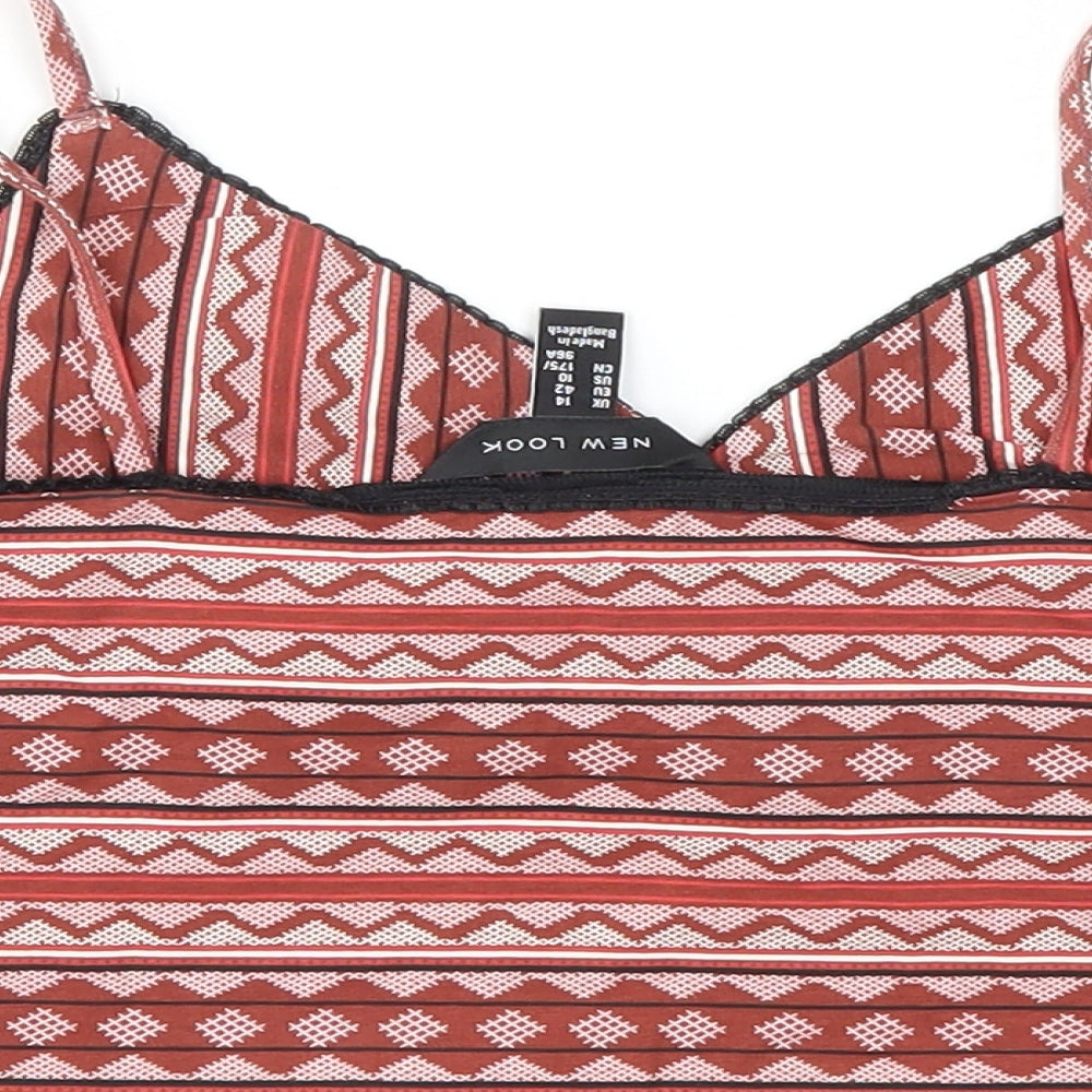 New Look Womens Red Geometric Basic T-Shirt Size 14