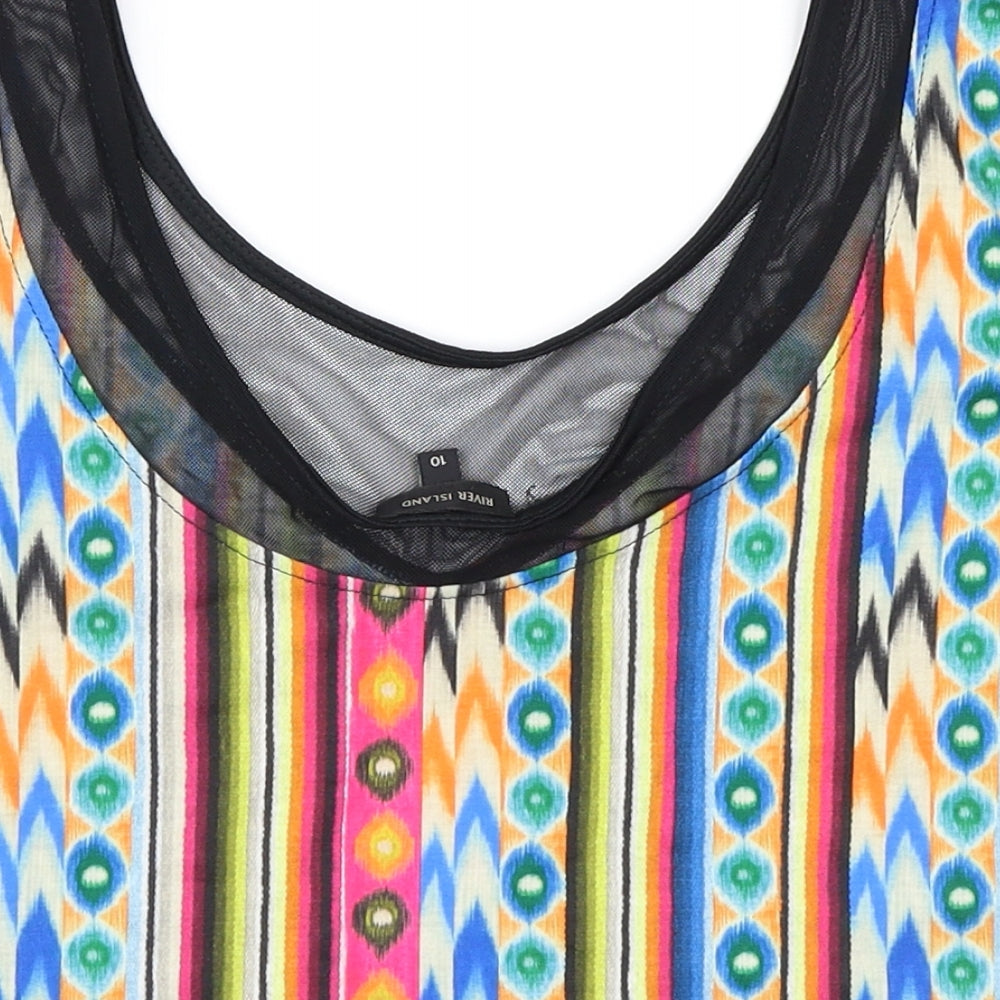 River Island Womens Multicoloured Geometric Basic Blouse Size 10
