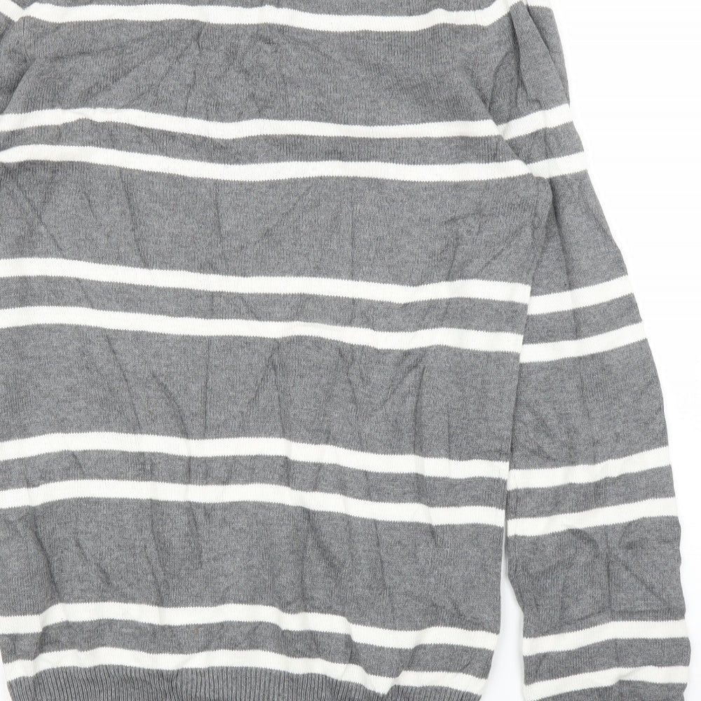 H&M Mens Grey Striped Pullover Jumper Size S