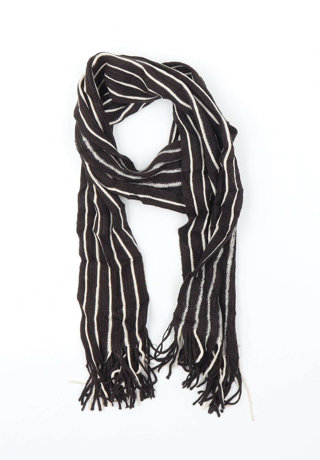 Preworn Unisex Brown Striped Scarf One Size