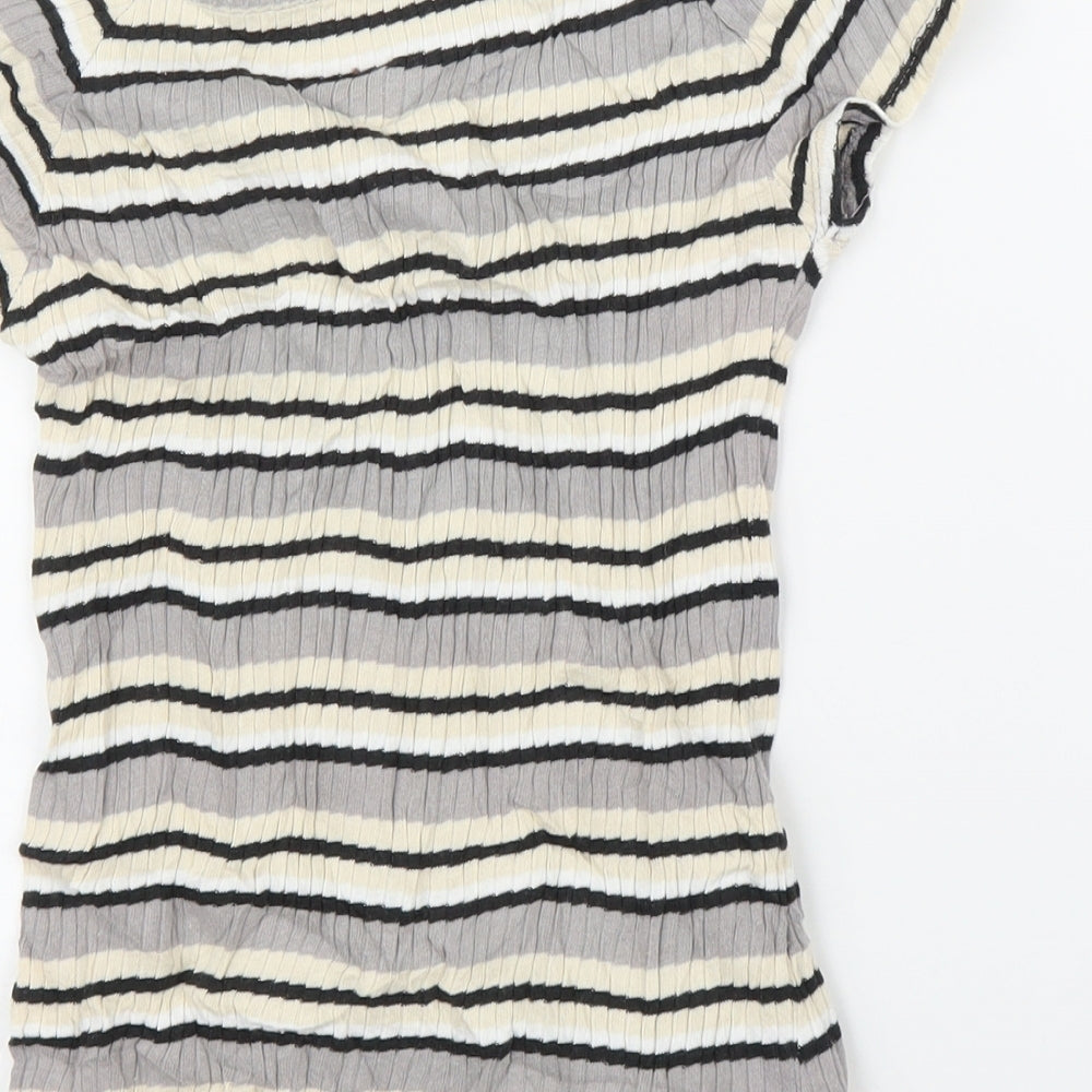 Debenhams Womens Beige Striped Basic T-Shirt Size 8