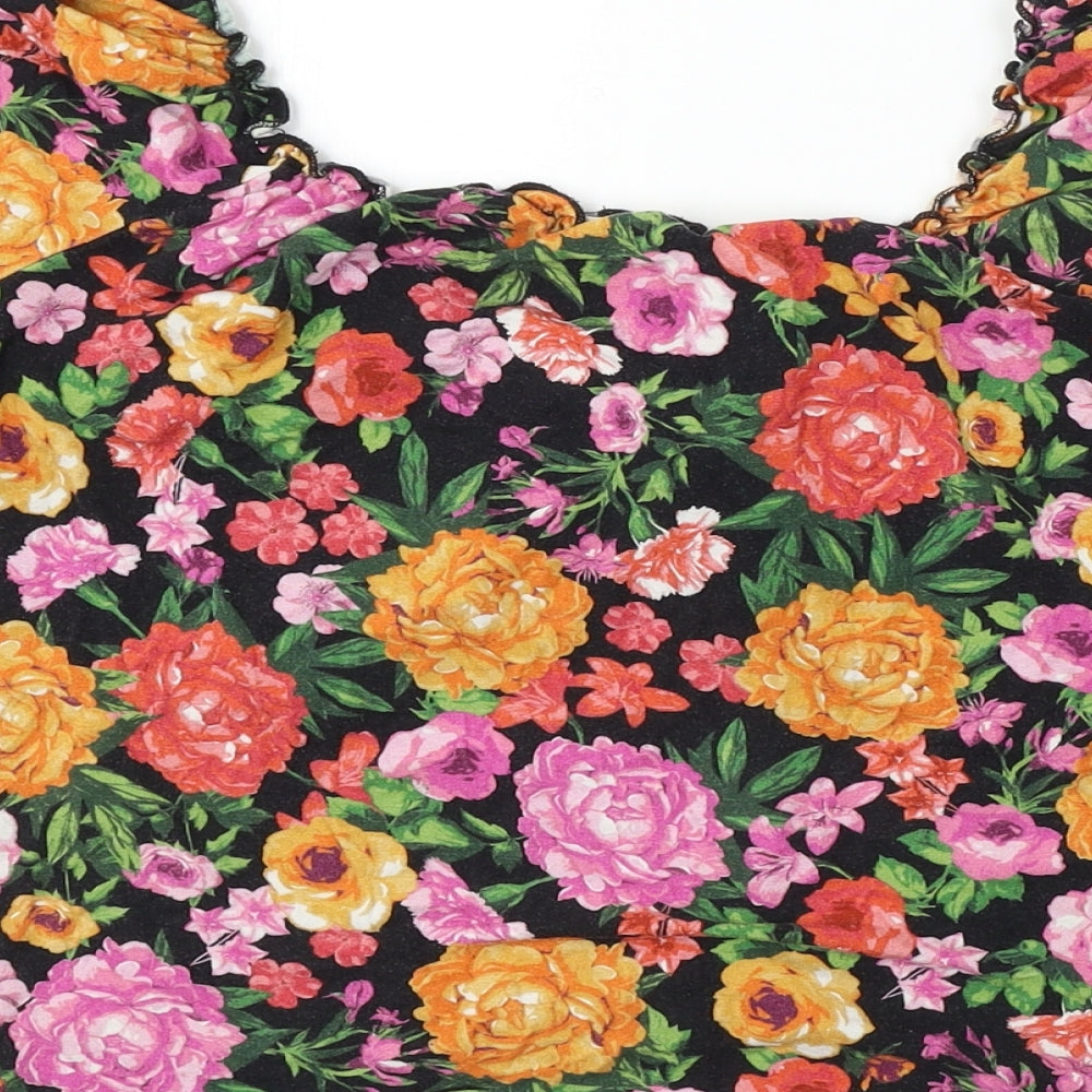 Select Womens Black Floral Basic T-Shirt Size L