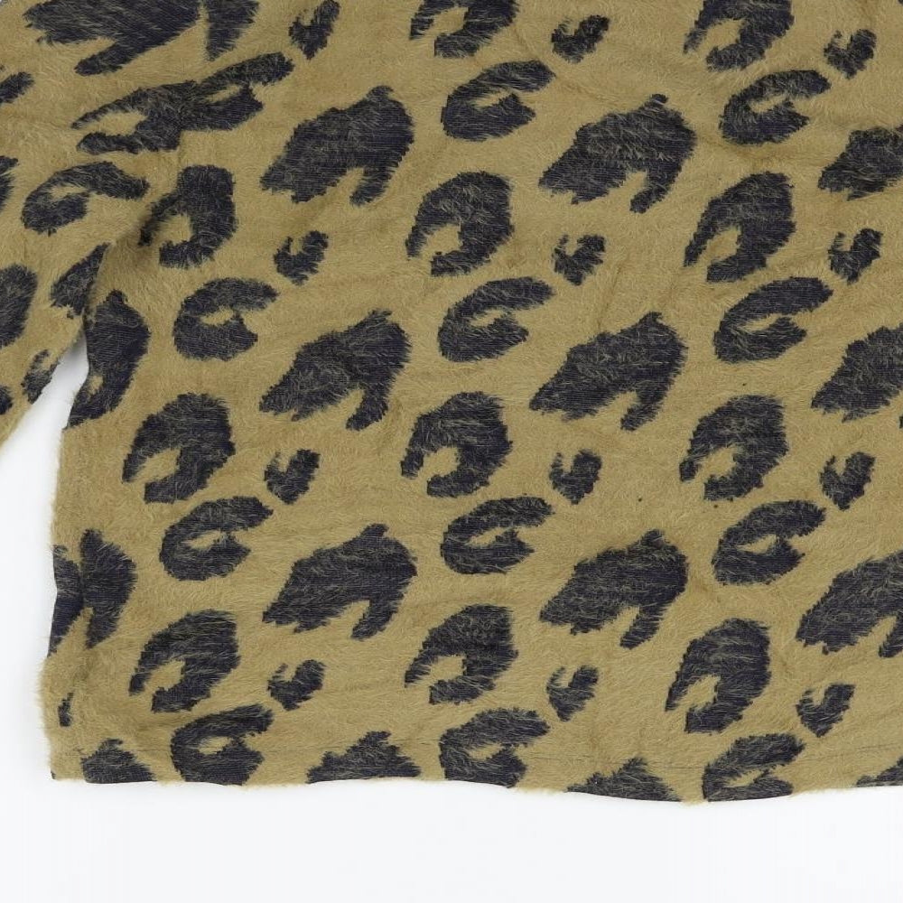 Marks & Spencer Womens Beige Animal Print Henley Jumper Size 10