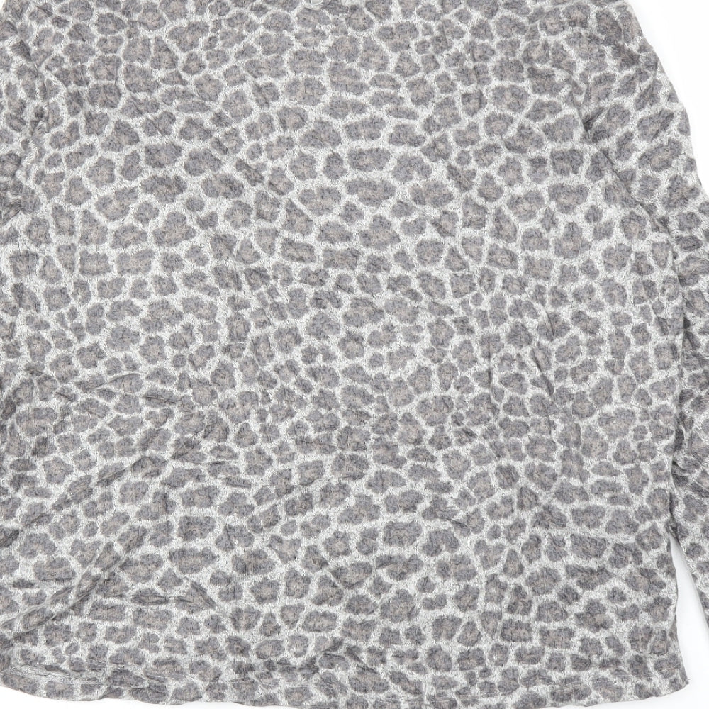 Promod Womens Grey Animal Print Basic Blouse Size M - Leopard print