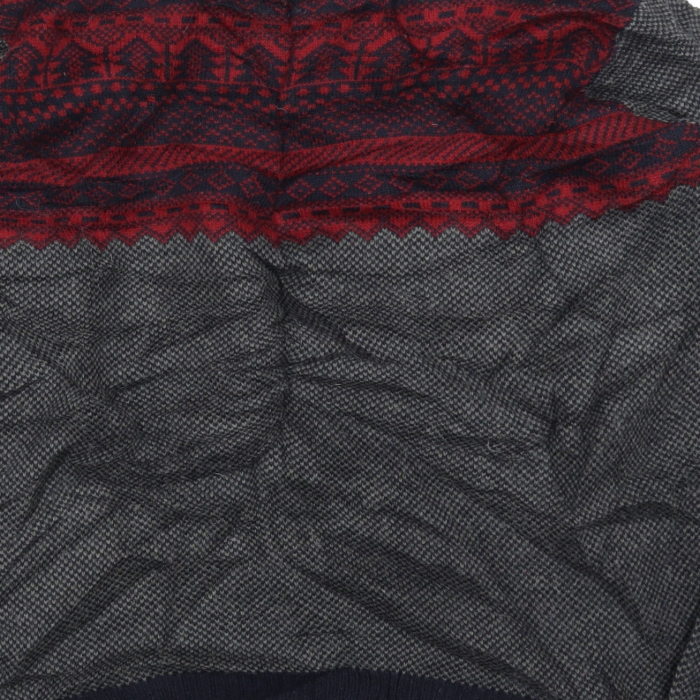 Avenue Mens Grey Fair Isle Pullover Jumper Size L