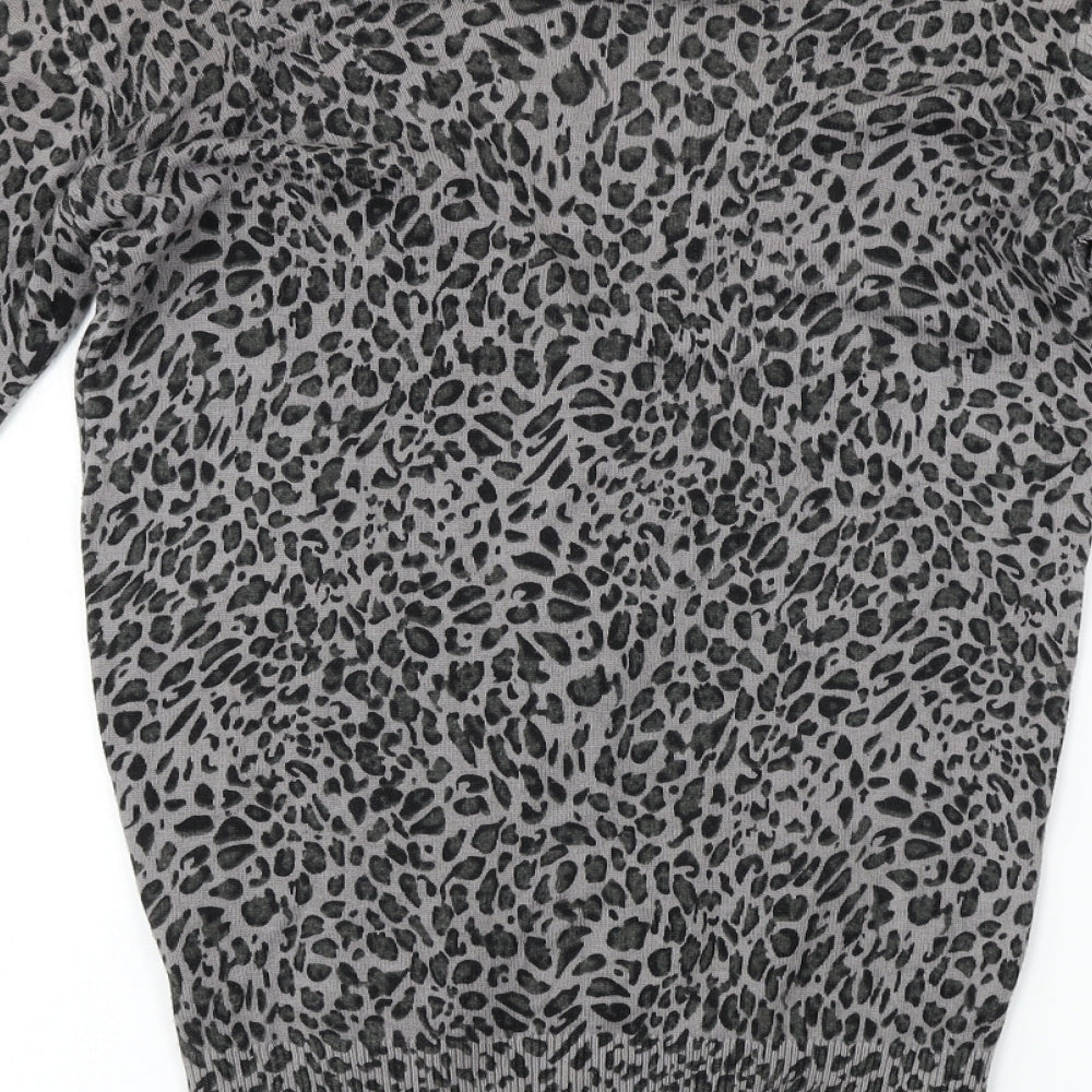 Millenium Womens Grey Animal Print Cardigan Jumper Size 10