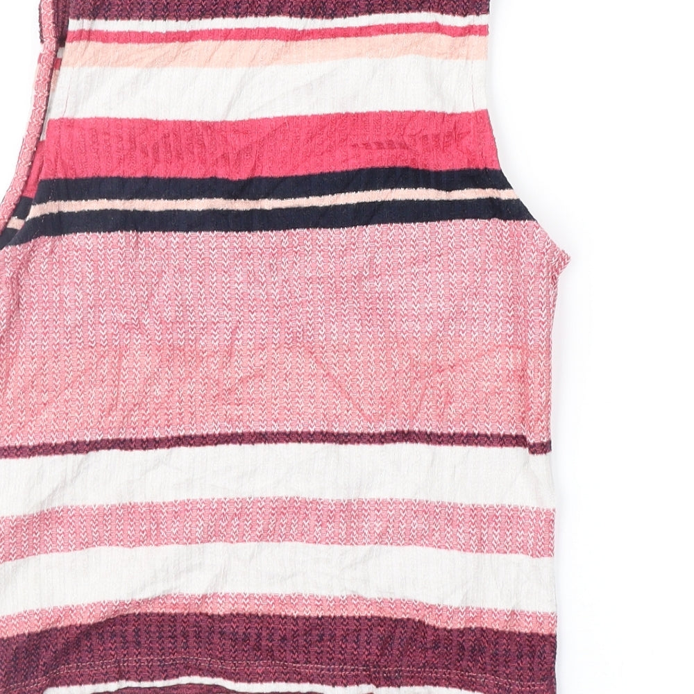New Look Womens Pink Striped Cropped Blouse Size 10