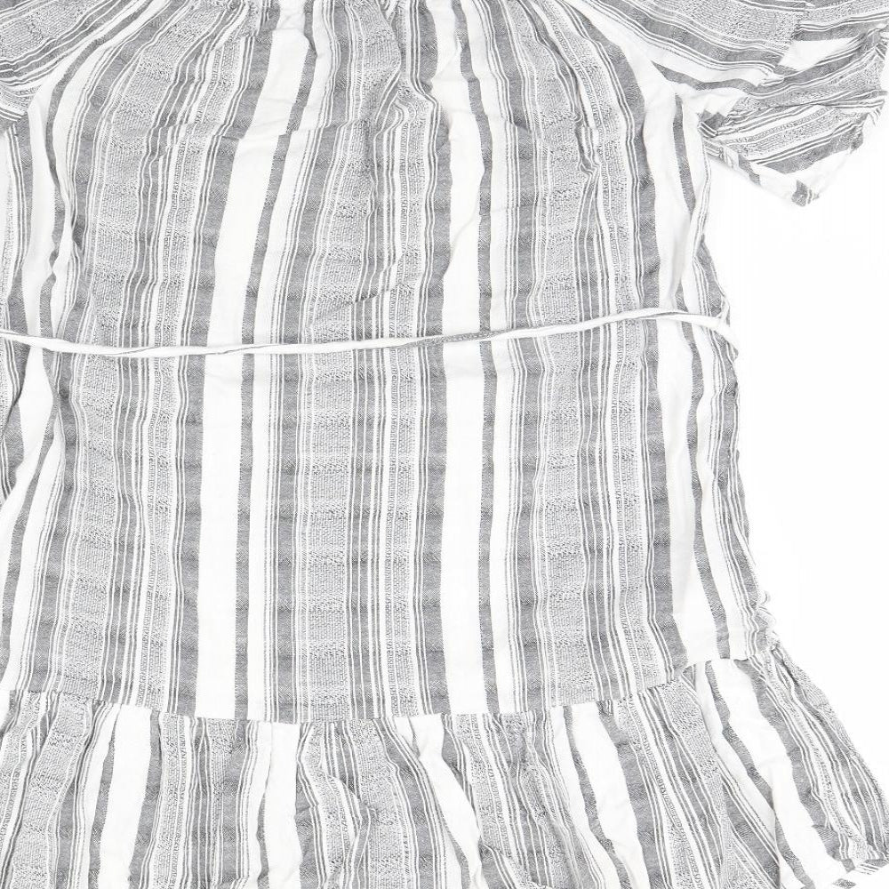 New Look Womens Grey Striped Basic Blouse Size 8