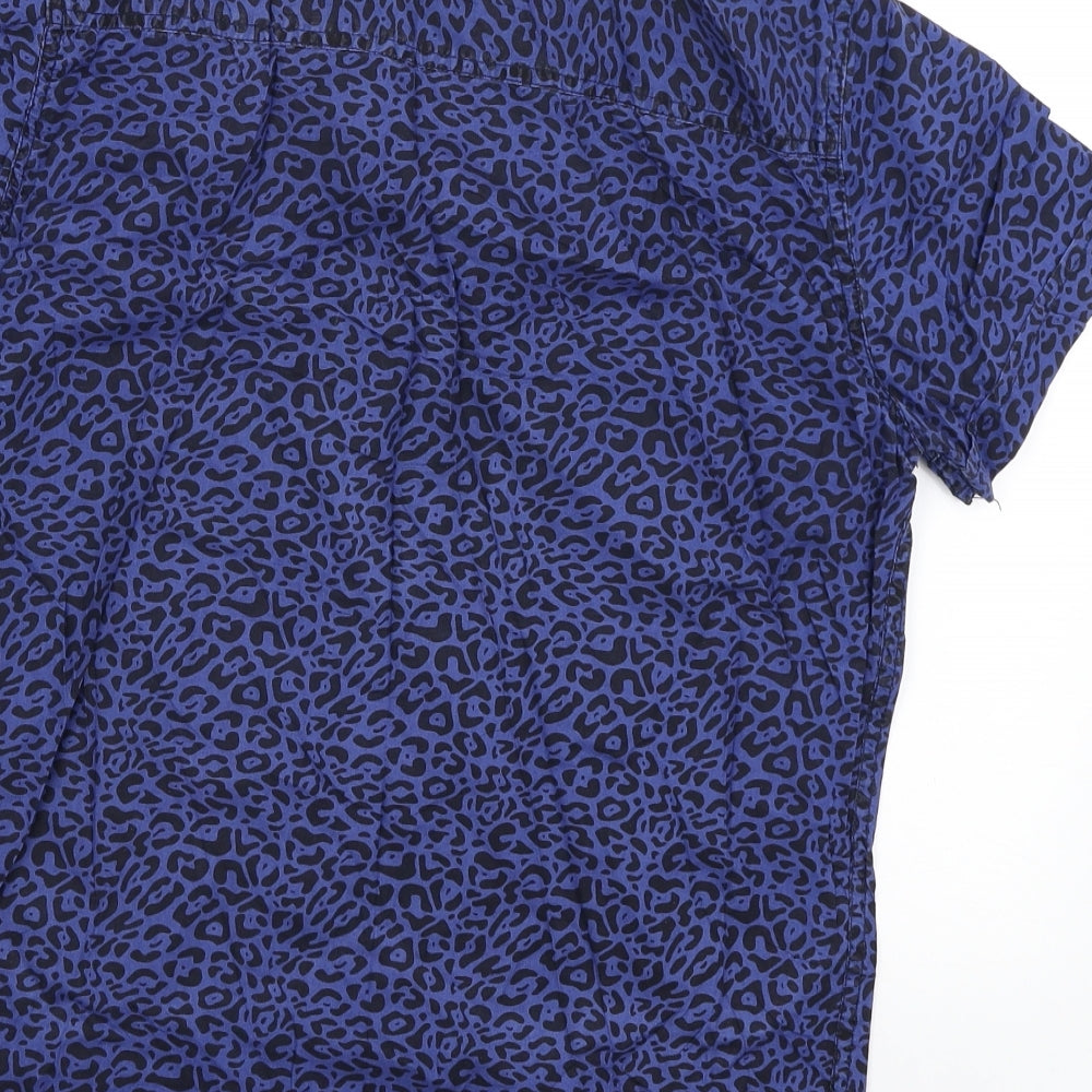 New Look Mens Blue Animal Print Button-Up Size S