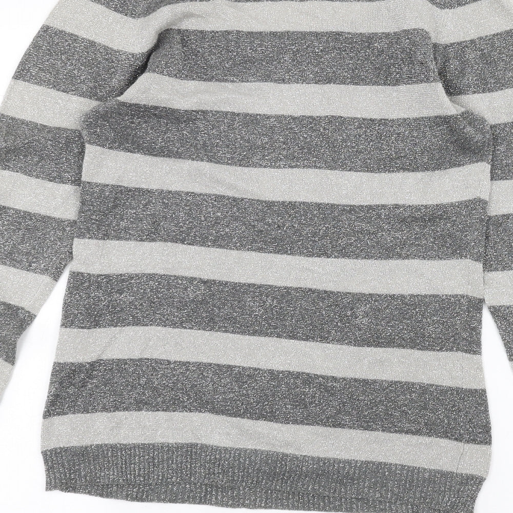 VILA Womens Grey Striped Basic T-Shirt Size S