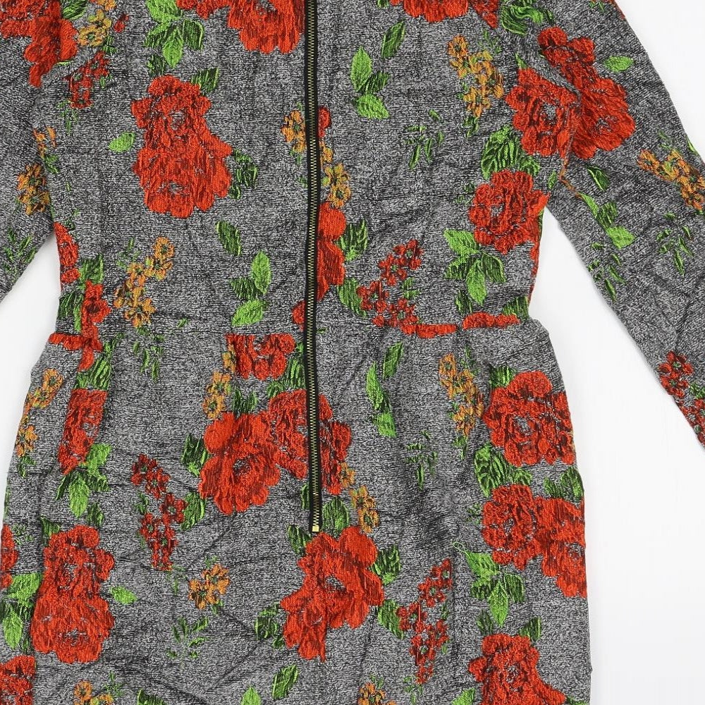 Preworn Womens Grey Floral A-Line Size 10