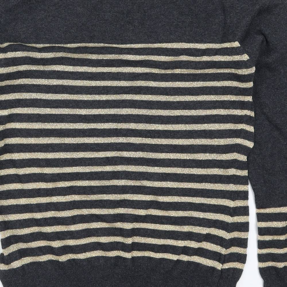 Atmosphere Womens Grey Striped Pullover Jumper Size 14 - Gold Stripes
