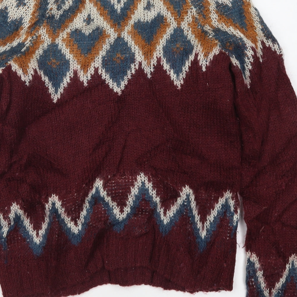 H&M Womens Red Geometric Knit Pullover Jumper Size 10