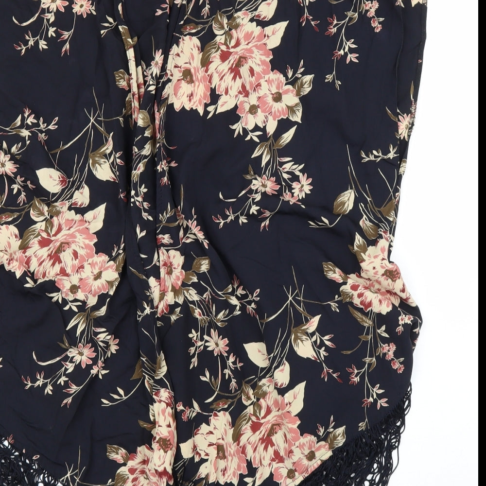 New Look Womens Blue Floral Kimono Blouse Size 10