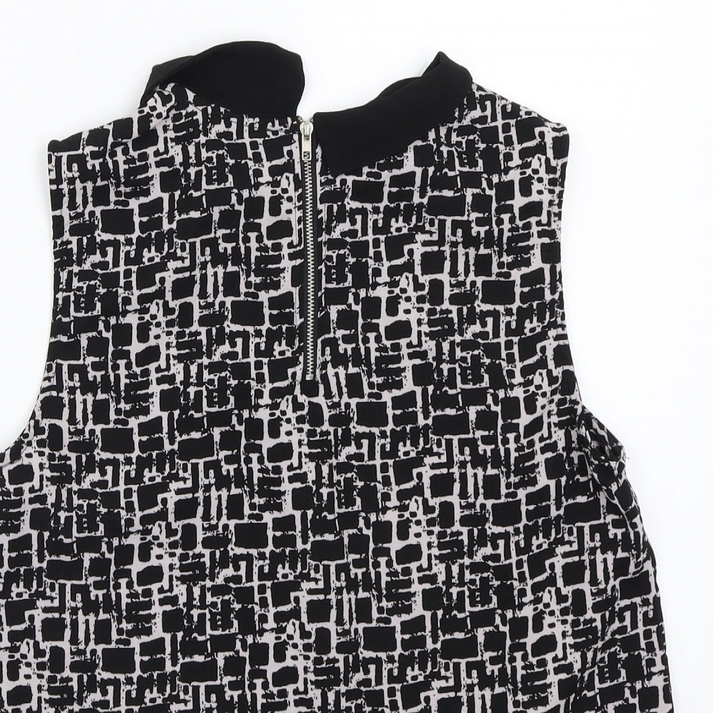 Boohoo Womens Black Geometric Basic Blouse Size 10