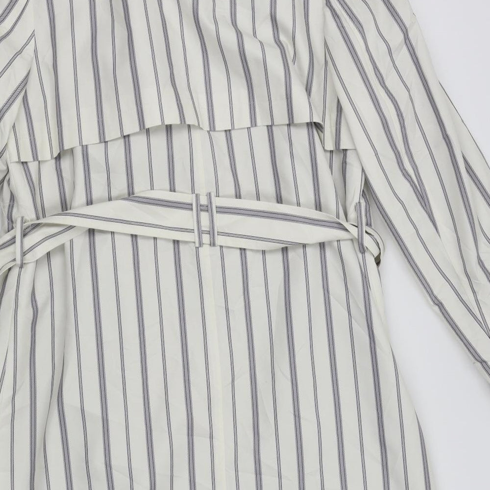 Marks & Spencer Womens White Striped Overcoat Coat Size 14