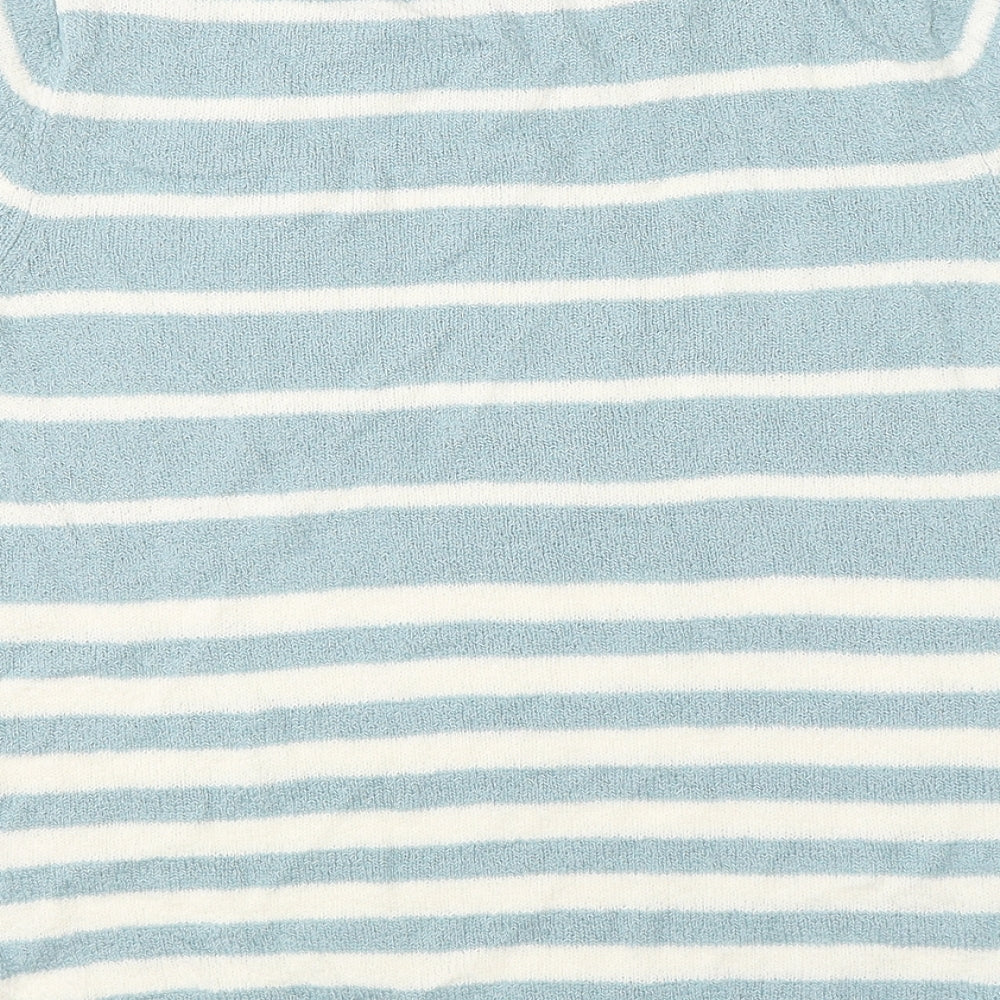 BM Womens Blue Striped Basic Blouse Size S