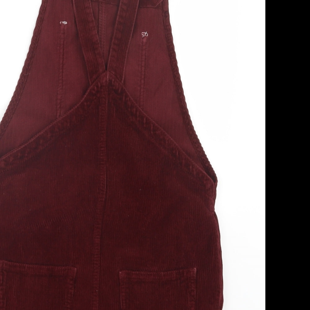 Topshop Womens Red Velvet Pinafore/Dungaree Dress Size 6