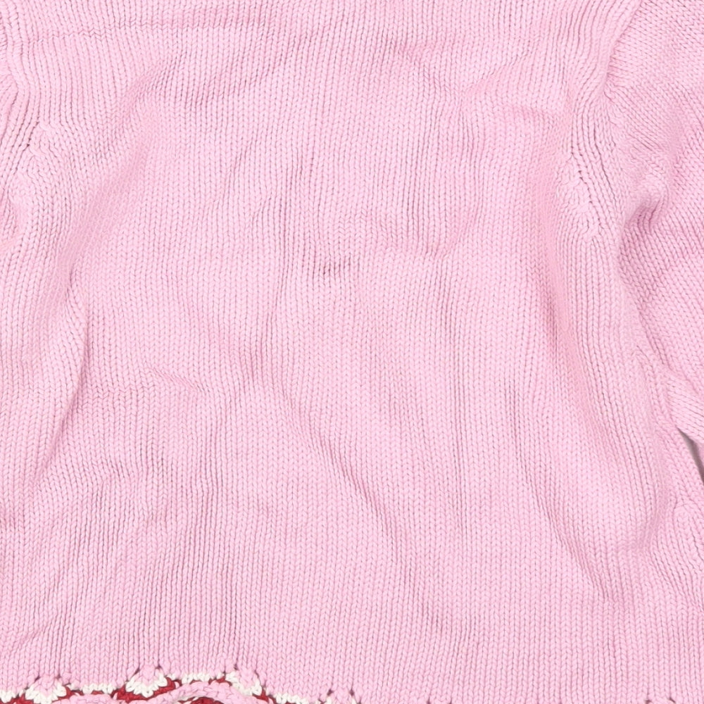 Preworn Girls Pink Knit Pullover Jumper Size 10 Years - Flower