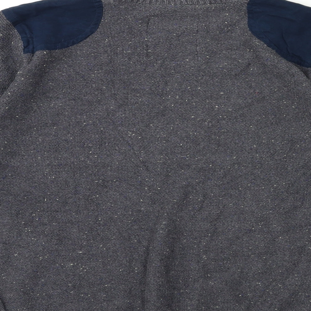 Brand and care label for Easy men’s grey knit jumper, size M