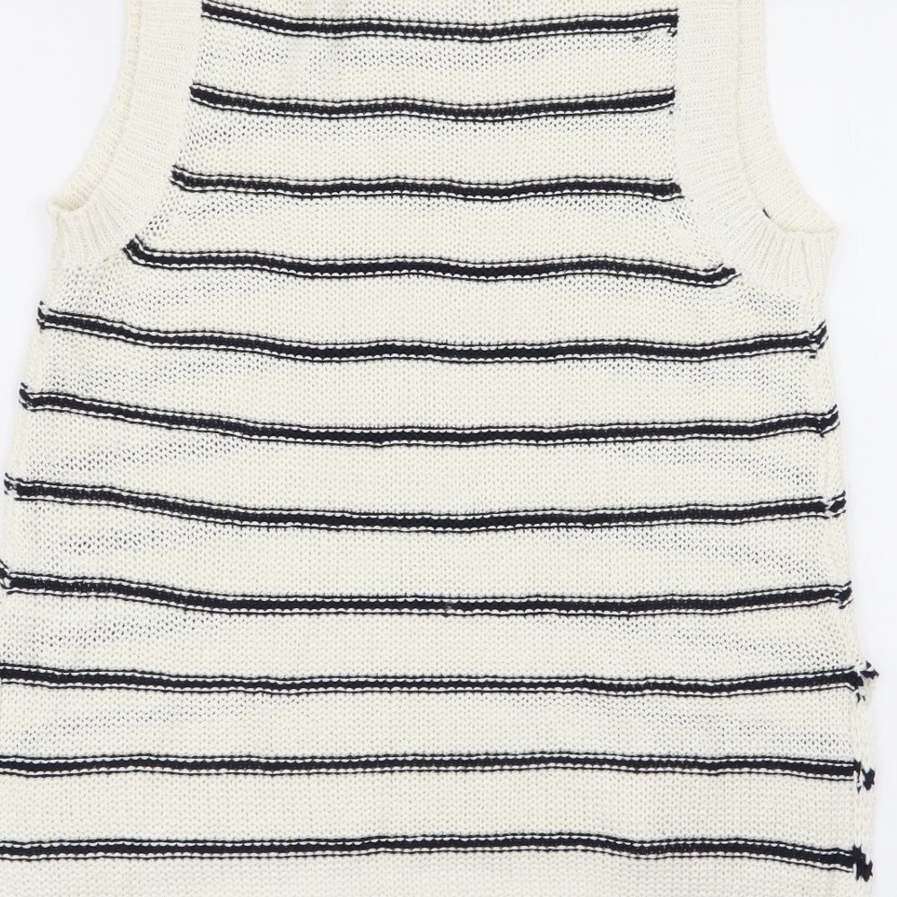 brave sou Womens White Striped Pullover Jumper Size 12