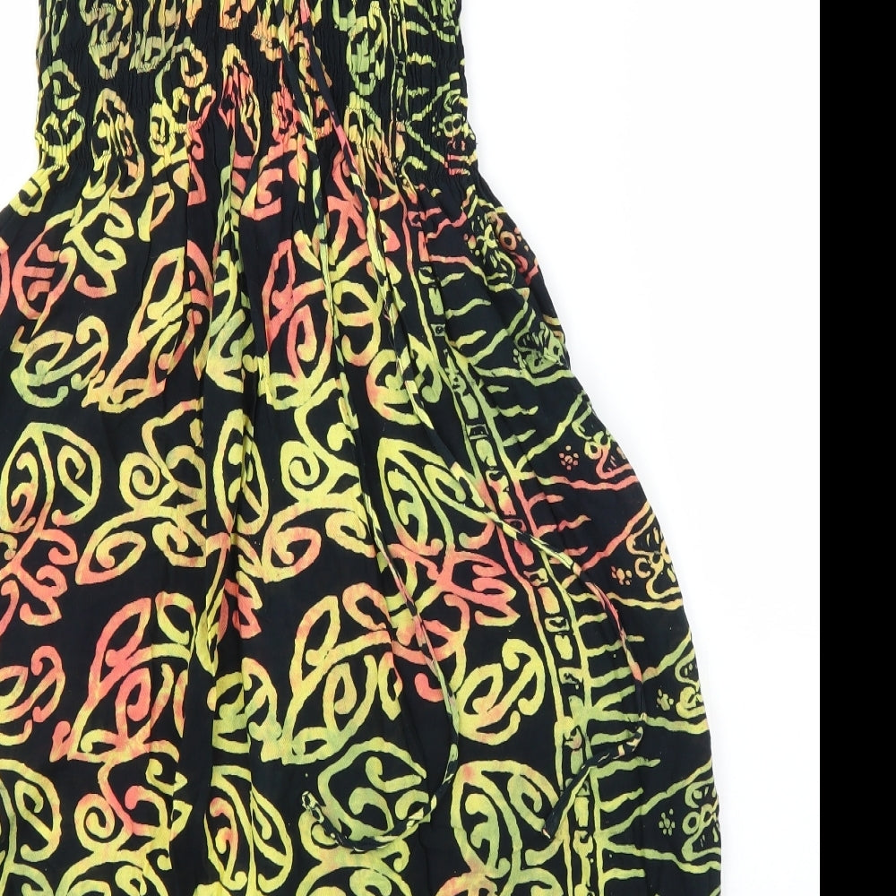 Bam Bu Womens Black Floral Rayon A-Line Size S