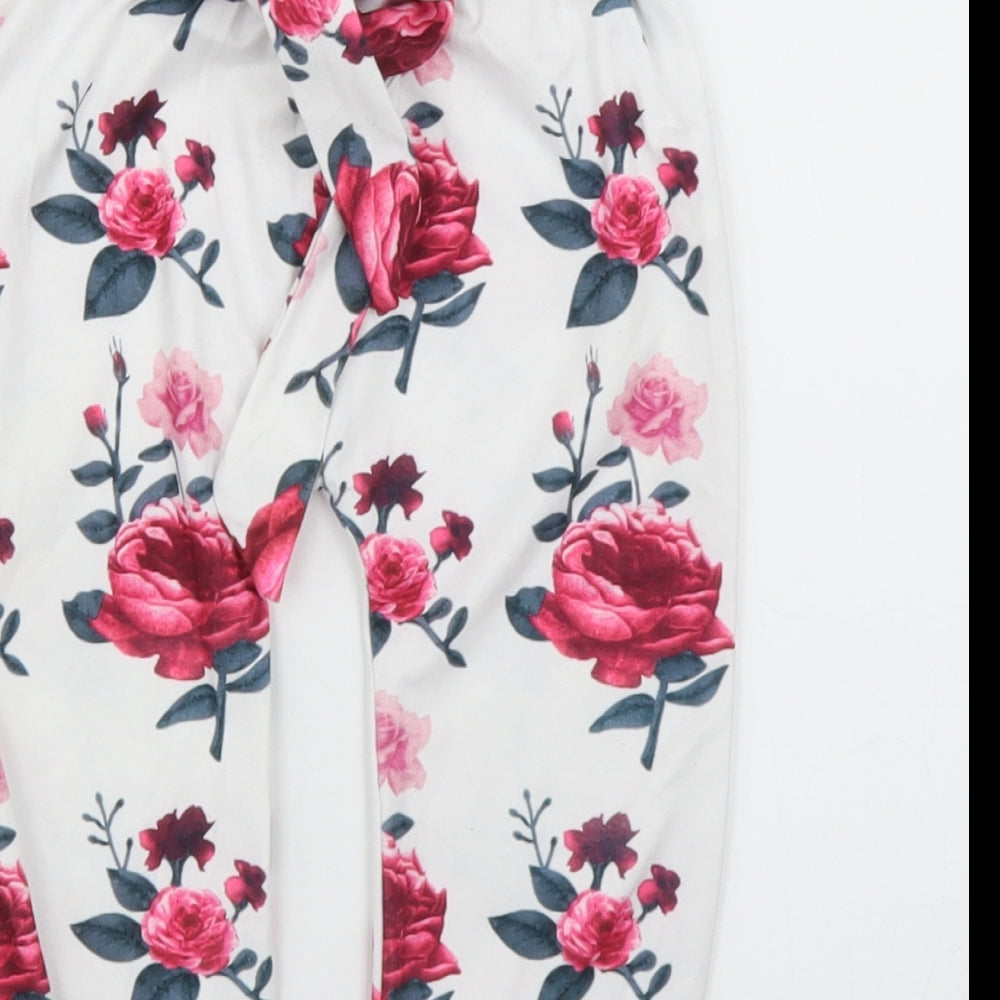 Preworn Girls White Floral Capri Leggings Size 12 Months