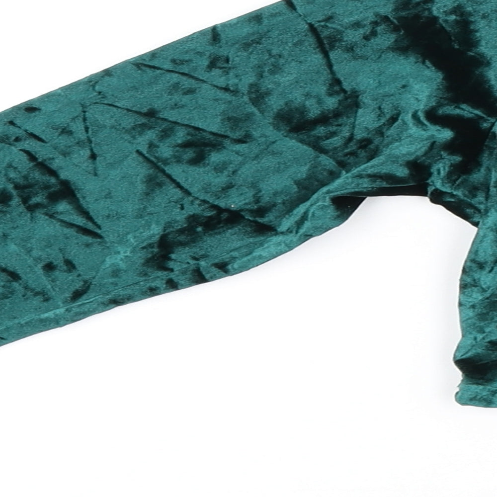 PRETTYLITTLETHING Womens Green Velour Cropped Blouse Size 16