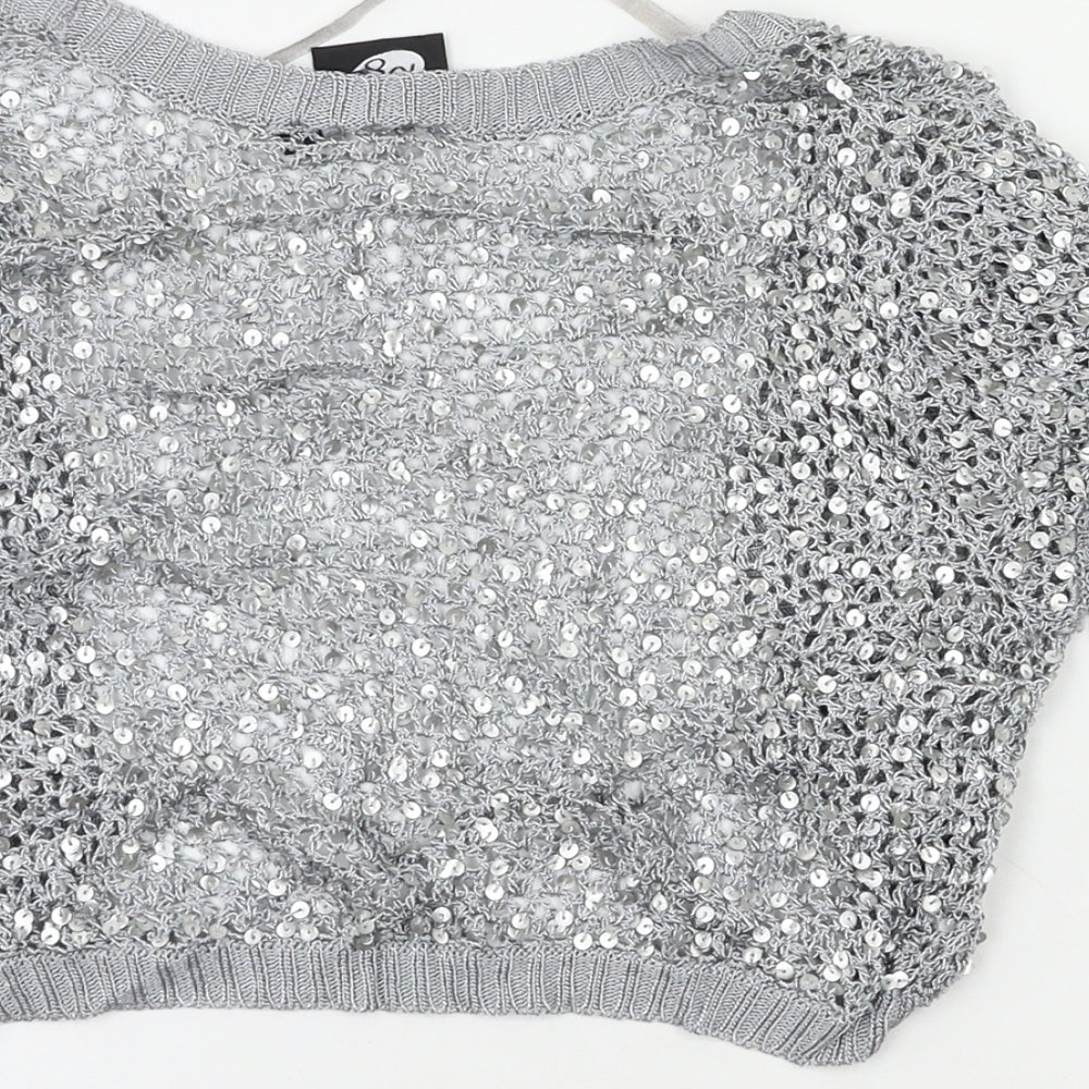 Logo Womens Grey Shrug Jumper Size 10 - Sequin
