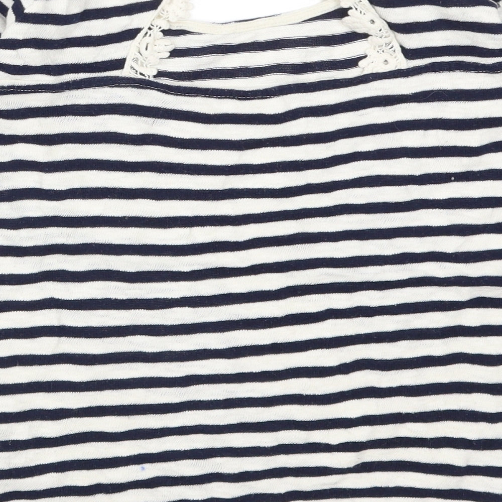 Pull&Bear Womens Blue Striped Basic T-Shirt Size S